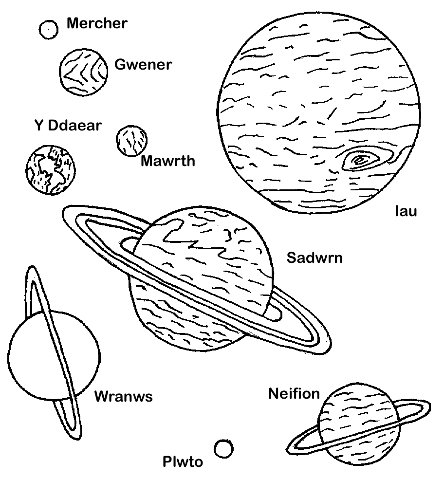 Llun lliwio: Cysawd yr Haul